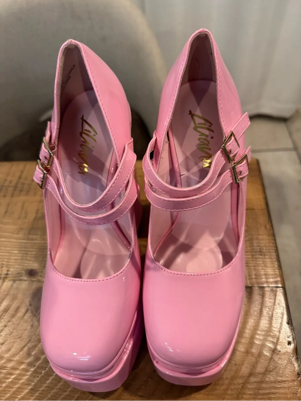 Pink Platform Mary Jane 6in Heels 7.5